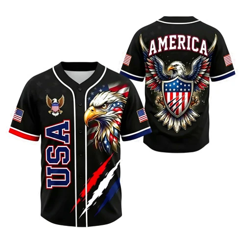 Generic USA Eagle All Over Print Baseball Jersey, 1776‑2026 American Flag Patriotic Baseball Jerseys for Men USA Eagle Outfits