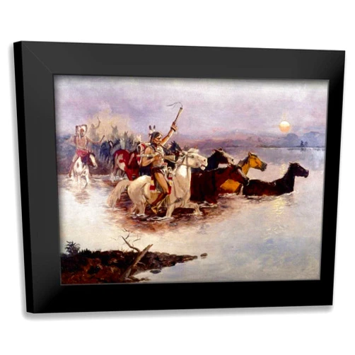 ArtDirect - Russell, Charles M. 18x14 Black Modern Framed Art Print Titled: Crossing The River