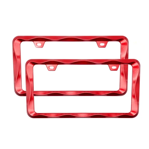 Creathome 2Pcs Creathome 3D Curly Wave Pattern Shining Red License Plate Frame from Pure Zinc Alloy Metal