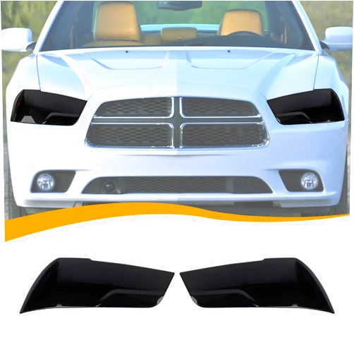 Hoolcar Front Headlight Lamp Cover Guard Trim Bezel Frame Decor Exterior Accessories Compatible with 2011-2014 Dodge Charger, Smoked Black, 2PCs