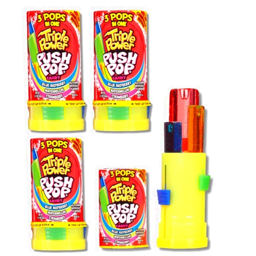 LYZA'S SWEETS & TREATS Winter Triple Power Push Pops - Three Flavors in One - Individually Wrapped - By Lyza's Sweets & Treats (Pack of 4)