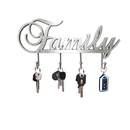 Myartte Key Holder- Key Hooks Decorative for Wall Decorative Zinc Alloy Key Organizer Rack with 4 Hooks -with Screws (Antique Sliver Family)