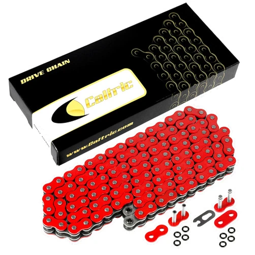 Caltric Red 520-Pitch 120-Links O-Ring Drive Chain Compatible with ATV/UTV/Quad/Side X Side/Motorcycle/Dirtbike/with Rivet and Clip on Master Links