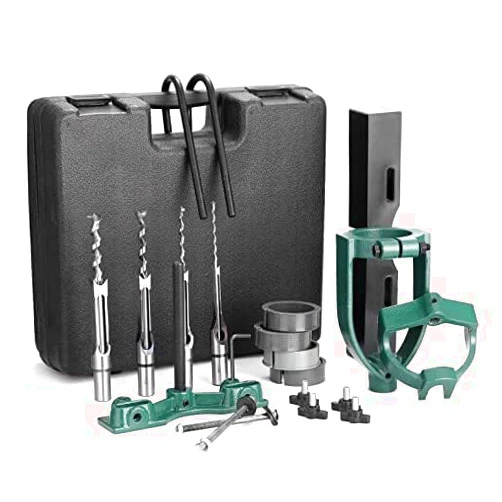 YUEWO Mortising Attachment for Drill Press, Bench Drill Locator Set for Mortising Chisels Drilling Machine, Square Hole Hollow Chisel Mortiser Drill Bit for Woodworking, Mortise and Tenon Joint Tools