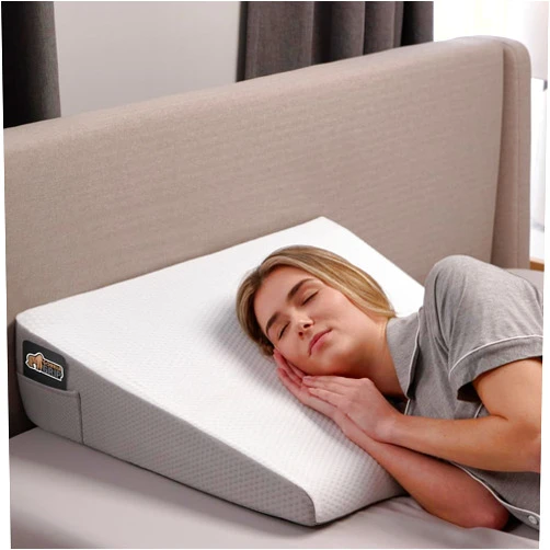 GORILLA GRIP Bed Wedge Ergonomic Sleeping Pillow, Soft Dual Layer Memory Foam, Stay in Place Dots, Breathable, Headboard Triangle Sleep Support for Reading Acid Reflux Anti Snoring, 7.5in White Gray