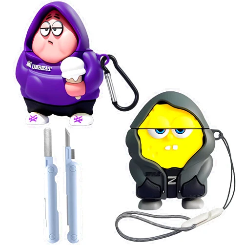 Rvesce [2Pack] Cute Airpod Case for Airpod 2nd/1st,Funny Fun Kawaii Fashion Cartoon 3D Case for AirPods 1&2nd with Cleaner kit&Keychain and Lanyard for Kids Women Men