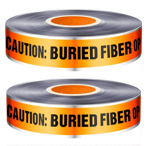 Pangda 2 Rolls 2 Inch by 1000 Feet Detectable Safety Tape Underground Electrical Caution Tape Caution Buried Fiber Optic Line Below Warning Tape, Orange with Black Print