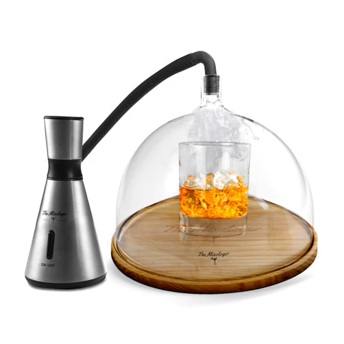 The Mixologer Cocktail Smoker Kit | Whiskey & Drink Smoker Infuser | Stainless Steel Smoker, Dome, Wood Plate & 3 Wood Chips | Ideal to Prepare Elegant Smoky Cocktails at Home |