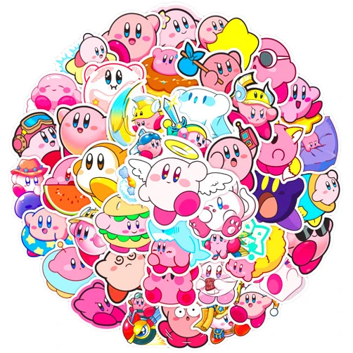 LIANKONG Cute Cortoon Game Kirby Stickers, 50Pcs Cartoon Sticker Packs for Teens Adult Girls, Vinyl Waterproof Stickers for Phone Car Water Bottle Laptop Luggage