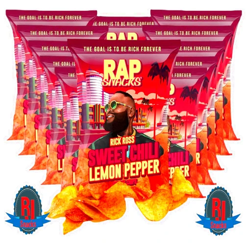 RJ SNACKS LLC Rap ` Snacks Potato Chips 5 oz (Curated by RJ Snacks Value Pack) (Pack of 12, Rick Ross Sweet Chili Lemon Pepper)