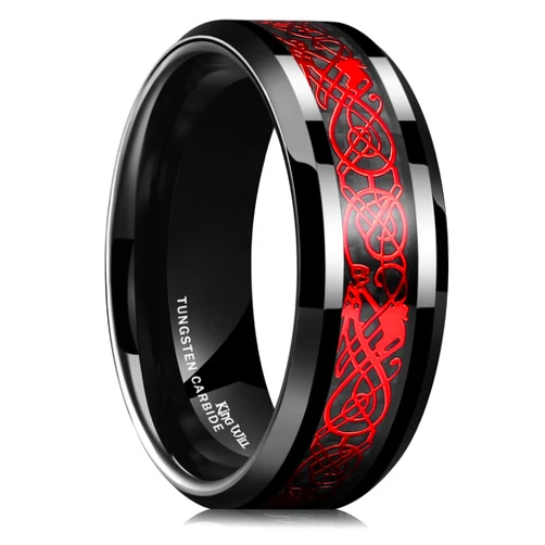 King Will Dragon 8mm/6mm Red/Blue/Green/Orange/Purple/Silver/Black/Azure/Mazarine Celtic Dragon Tungsten Carbide Mens Wedding Band Ring Comfort Fit
