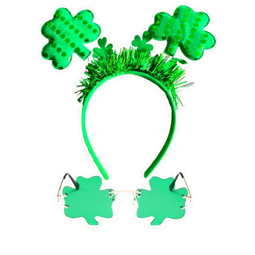 Eyigylyo St. Patrick's Day Shamrock Headband with Shamrock Glasses Set, Irish Shamrock Hairband Green Clover Boppers Headwear for Women Girls Kids St. Patrick's Day Costume Accessories