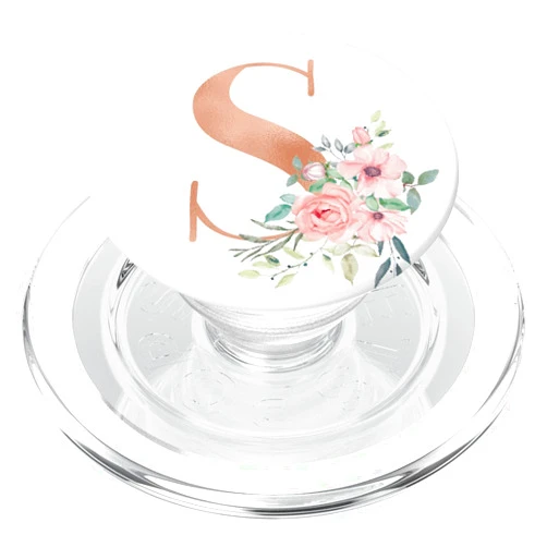 Castlepop Rose Blush Floral Monogram Letter S Pretty Pink Flowers PopSockets PopGrip: Swappable Grip for Phones & Tablets PopSockets PopGrip for MagSafe