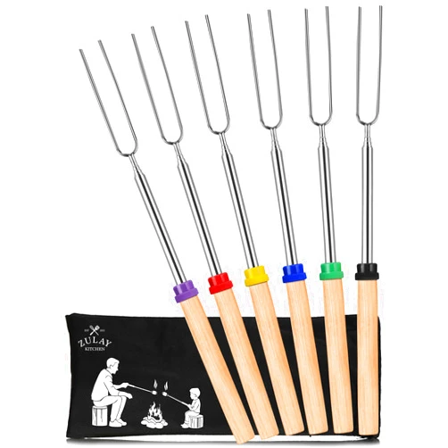 Zulay Kitchen 6 Pack Smores Sticks for Fire Pit - Long Marshmallow Roasting Sticks Smores Kit - Perfect Smore Skewers & Hot Dog Forks For Campfires, Camping Essentials S'mores Gear (Extendable Sticks)
