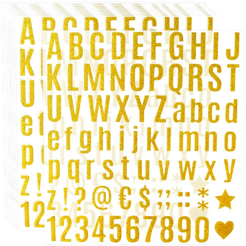 Waynoda 790 Pieces 10 Sheets Glitter Gold Letter Stickers,Alphabet Number Stickers,Self Adhesive Letters Numbers Kit for Gift Decals,Home,Craft,Mailbox,Signs(1 Inch)