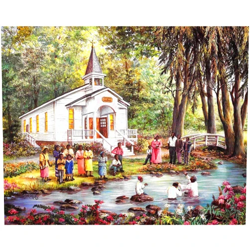 Krouterebs Jigsaw Puzzle 1000 Piece Wooden Puzzle African American Black Baptism by Church Christian Picture Family Decorations, Wall Art Pictures for Living Room Props Educational Toys & Games