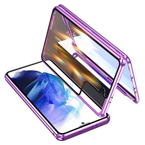LUWAY Magnetic Case with Safety Lock for Samsung Galaxy S23 Ultra/S23 Plus/S23 Double-Sided Glass 360° Full Body Cover Built-in Lockable Bumper Case Privacy Magnetic Case,Purple,for S23 Ultra