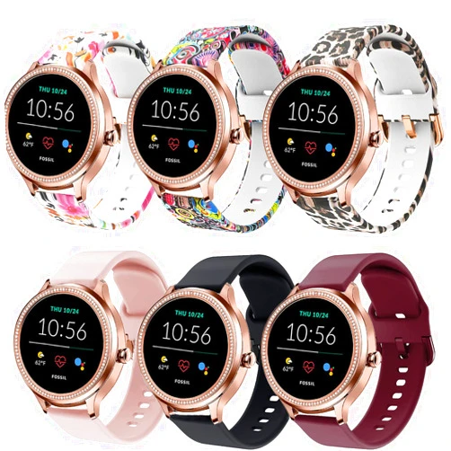 ViCRiOR Bands Compatible with Fossil Women's Gen 5E 42mm / Gen 6 42mm Smart Watch, 6PCS 18mm Soft Silicone Fadeless Pattern Printed Floral Replacement Band for Fossil Venture Gen 4 HR/Gen 3