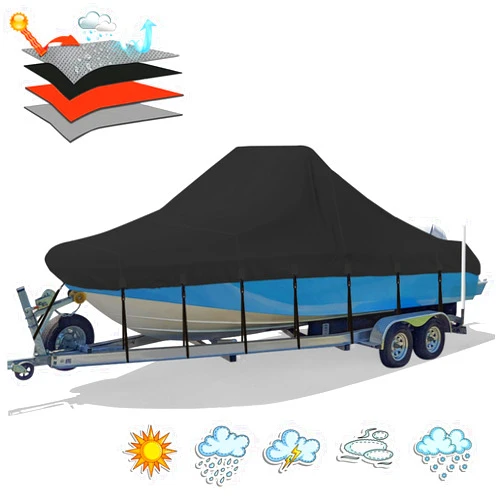Solim Center Console Boat Cover, 17'-19' Waterproof 900D PU Heavy Duty Trailerable Boat Cover for Center Console Boat, Marine Grade Oxford UV Resistant Polyester Canvas with 18 Tie Down Straps, Black