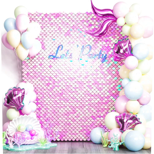 COKAOBE Iridescent Pink Shimmer Wall Backdrop, 24PCS Fish Scales Sequin Wall Backdrop Panel, Photo Backdrop for Mermaid Unicorn Birthday Baby Shower Anniversary Wedding Bachelorette Party Decoration