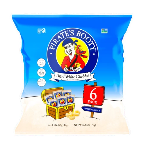 Pirate's Booty Aged White Cheddar Cheese Puffs, Gluten Free, Healthy Kids Snacks, 1oz Individual Size Snack Bags (6 Count)