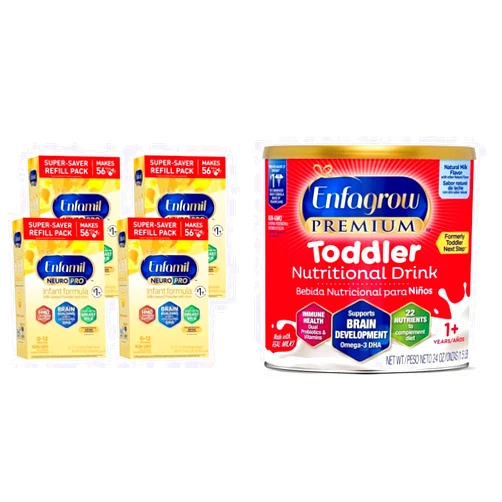 Enfamil & Enfagrow Bundle - NeuroPro Baby Formula Refill Box 31.4 Oz (Pack of 4) and Enfagrow Toddler Nutritional Drink 24 oz. Powder Can