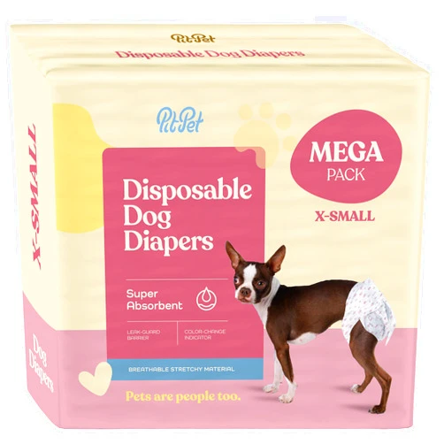 Pitpet Comfortable Female Dog Diapers - 30-Pack Super Absorbent Disposable Doggie Diapers - FlashDry Gel Technology & Wetness Indicator - Leakproof Diapers for Dogs in Heat, Excitable Urination, Incontinence