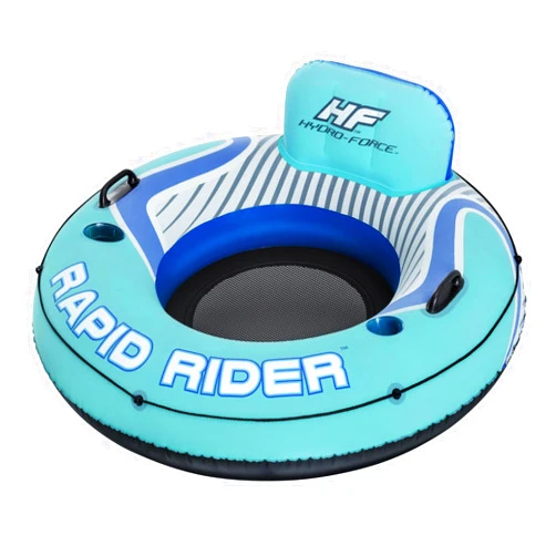 Bestway Hydro-Force Comfort Plush Rapid Rider Single Inflatable River Tube Water Float with Built-in Backrest, Handles, and Cupholders, Blue