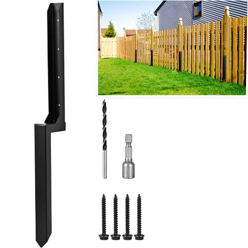 ECIHKEYAN Fence Repair Stakes,Fence Post Repair Kit - Heavy Duty Steel Fence Post Repair Stake for Sloping or Damaged Wooden Fences (1-Pack/Black)