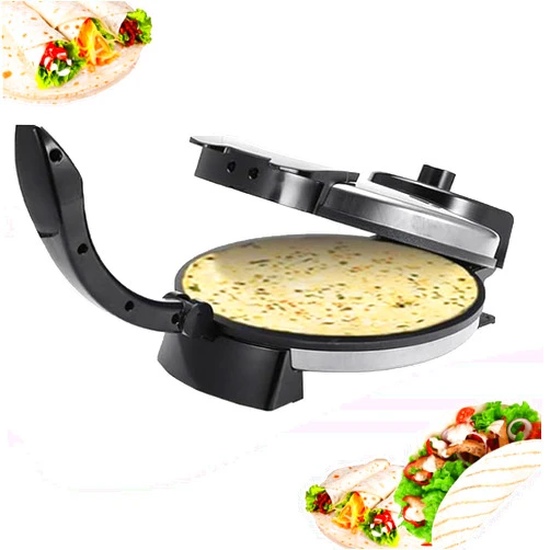 Generic Electric Roti Maker Electric Tortilla Maker 10 Inch Electric Automatic Chapati Maker Stainless Steel Non-Stick Electric Tortilla Press with Removable Handle Can Make Chapati, Tortilla, Roti