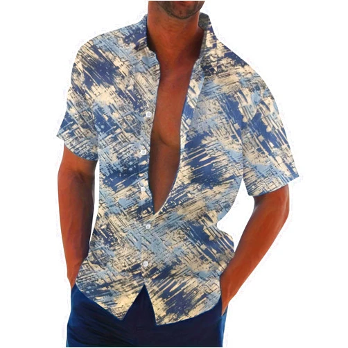 Shusuen Hawaiian Shirt for Men Watercolor Print Camp Collar Shirts Button Down Short Sleeve Tops Beach Casual Summer Blouse