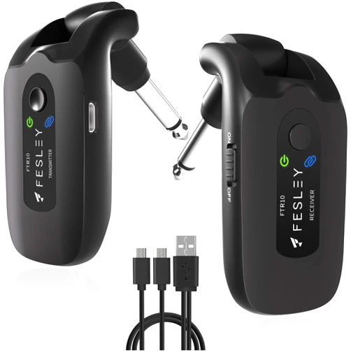 Fesley 2.4GHz Wireless Guitar System: Better Audio Resolution, One-Click Auto-Matching, 10-Hour Battery Rechargeable Audio Digital Wireless Guitar Transmitter Receiver for Bass Electric Instruments