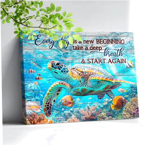 Yrivto Ocean Sea Turtle Bathroom Decor Wall Art Blue Beach Inspirational Quotes Pictures Canvas Wall Decor Coastal Nautical Room Decor Print Painting Framed Artwork for Bedroom Office Kitchen 12