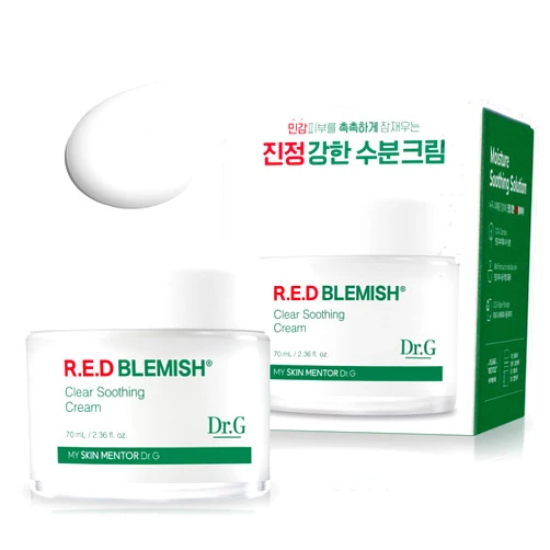 Dr.G Red Blemish Clear Soothing Cream, 70ml - Moisturizing Recovery Cream for Sensitive Acne-Prone Skin; Cica Soothing Moisturizer, Korean Skin Care, Korean Skincare, Kbeauty, K Beauty, Korean Beauty
