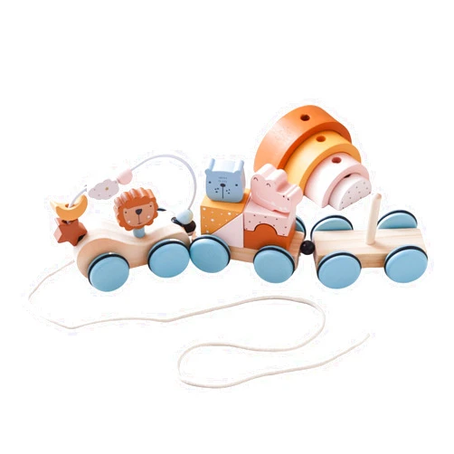 GOODMOM Wooden Train Toy Train Set Wooden Pull Stacking Toys for Toddlers Animal Train Toys Montessori Toys for 1 2 3 Years Old Boys Girls Christmas Birthday Gift
