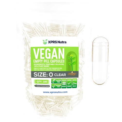 XPRS Nutra Size 0- Empty Vegan Capsules - Vegetarian - DIY Vegetable Capsule Filling - Veggie Pill Capsules Empty Caps (100 Count, Clear)