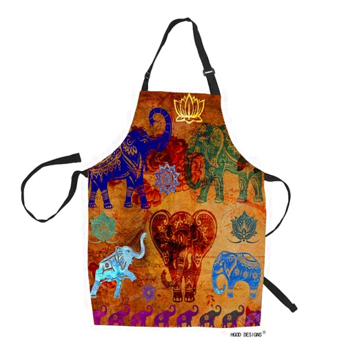 HGOD DESIGNS Elephant Kitchen Apron,Colorful Abstract Elephants And Lotus Graffiti Kitchen Aprons For Women Men For Cooking Gardening Adjustable Home Bibs,Adult Size