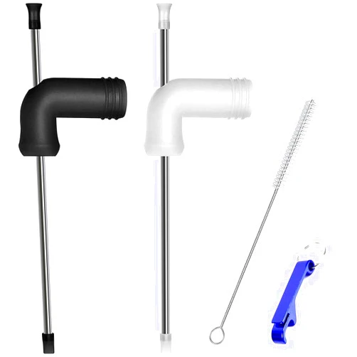 YKJPD 2Pcs Beer Snorkel Beer Funnel Bong Beer Drinking Bar Games Party Beer Dispenser Straight Tube, with Keychain Tool Bottle Opener and Straw Brush, BlackWhite