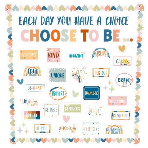 Naozinebi Boho Motivational Bulletin Board Set Inspirational Decoration for Classroom Motivational Posters Choose to Be Positive Accent Cutouts Boho Rainbow Bulletin Boards for Teachers School Wall Supplies