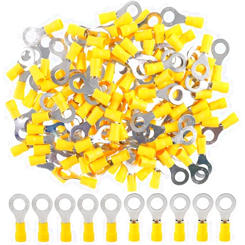 Hilitchi 100Pcs 12-10AWG Insulated Terminals Ring Electrical Wire Crimp Connectors (Yellow - M8) (Yellow - M8)