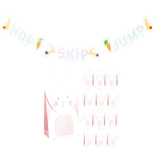 Cheerland Pink Bunny Bags and Hop Skip Jump Rabbit Banner Set for Bunny Theme Party Supplies and Decorations