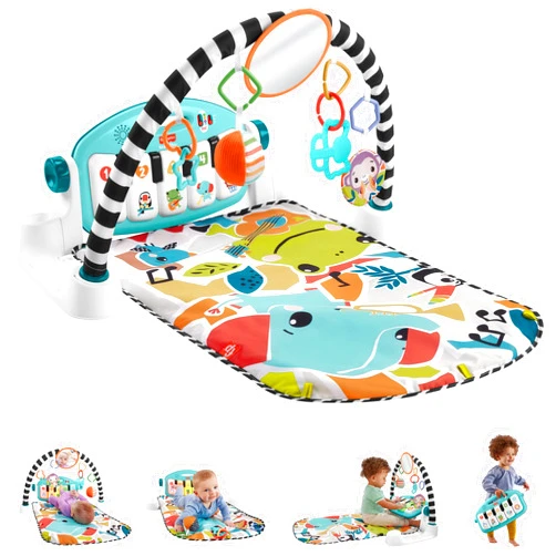 Fisher-Price Baby Playmat Glow and Grow Kick & Play Piano Gym, Blue Musical Learning Toy with Developmental Activities for Newborns 0+ Months