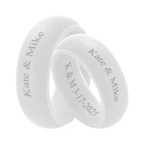 Generic 2Pcs Personalized Couople Rings for Him Her 8mm Silicone Rubber Comfort Fit Domed Long Distance Couple Promise Engagement Rings Wedding Band,Size 6-12