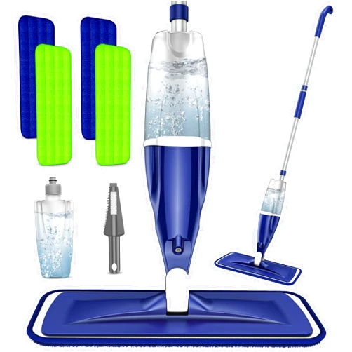 EXEGO Microfiber Spray Mop for Floors Cleaning: Wet Dry Hardwood Floor Mops with 4 Washable Reusable Pads for Swiffer Powermop - Flat Mop with Sprayer for Tile Wood Laminate Vinyl Marble