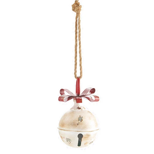RAZ Imports - White Glitter Jingle Bell with Red Bow Ornament - 7.75 Inch