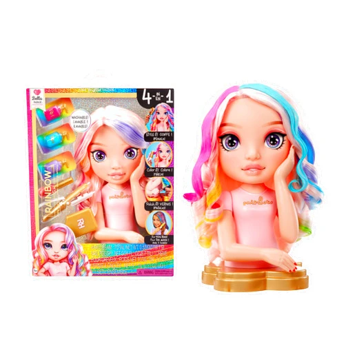 Rainbow High Styling Head - 33cm Bella - 4-in-1 Playset with Washable Hair Cream, Nail Polish, Brush and Hair Colouring Tools, Style, Colour and Polish, Rinse and Repeat, For Children 4-12 Years
