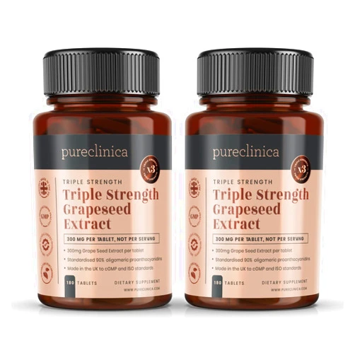 pureclinica Triple Strength Grape Seed Extract - 300mg x 360 Tablets (2 Bottles of 180) - 12 Months Supply