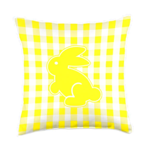 Spring Gingham Easter Décor Collection Gifts Yellow Gingham Check Plaid Easter Bunny Rabbit Silhouette Throw Pillow, 18x18, Multicolor