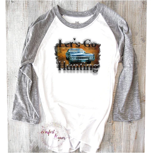 Comfort and Yum Let's Go Hunting - Supernatural 1967 Impala Baby Sublimation Transfer Ready to Press Iron On - DIY Shirt