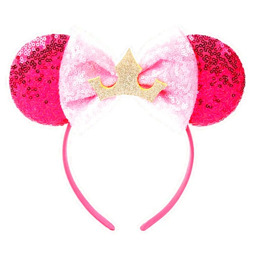 Nuolich Mouse Ears Headband Bow Glitter Princess Costume Hair Accessories for Women Trip Party Supplies Pink